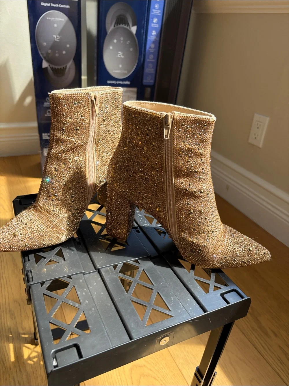 Betsey Johnson Gold Rhinestone Pointed Ankle Booties